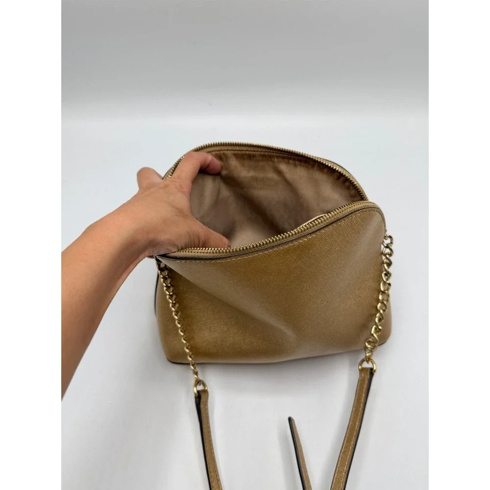 MICHAEL KORS Gold Saffiano Leather Dome Crossbody Bag Chain Strap AS IS